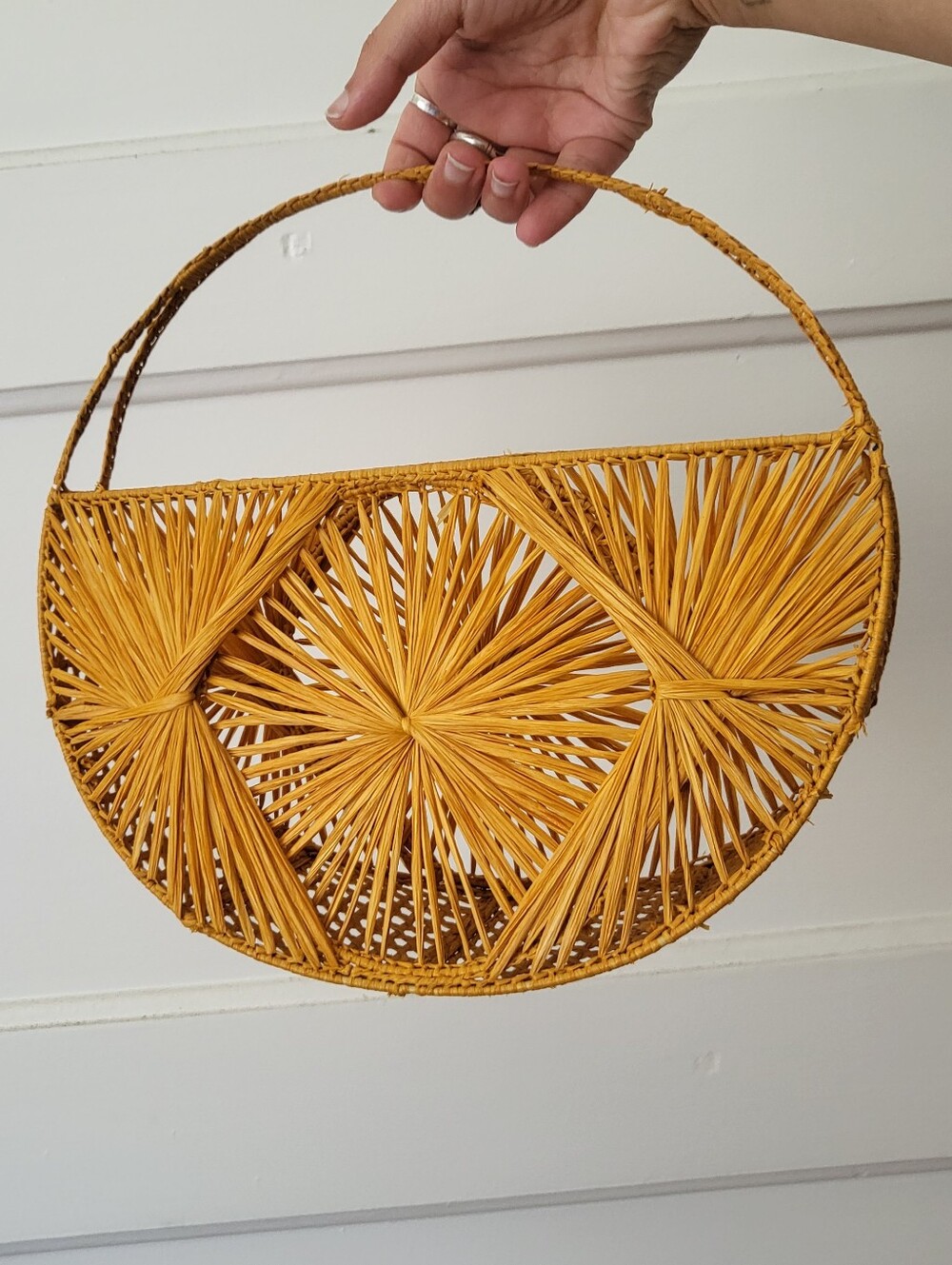 Vintage 1960s style Cabana Handbag Mustard Yellow Woven Straw Purse